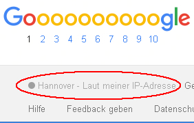 Abbildung von der Ermittlung des Standortes anhand der IP-Adresse eines Nutzers in den organischen Suchergebnissen von Google